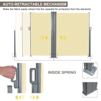 Outsunny 20' Double Retractable Patio Side Awning Garden Sun Shade with UV-Fighting Screen, Auto Pull-Back Function, & Steel Frame, Outdoor or Indoor Use, Beige(m-7)