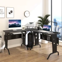 HOMCOM L-Shaped Computer Desk for PC, Corner Table for Small Spaces with Elevated Shelf, Keyboard Tray, CPU Stand, Home Office(m-1)