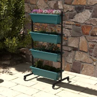 Outsunny 4-Tier Vertical Raised Garden Planter with 4 Boxes, Wheels, Outdoor Plant Stand for Vegetable Flowers, Green(m-8)
