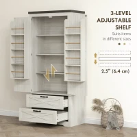 HOMCOM Farmhouse Kitchen Pantry Storage Cabinet, 64" Freestanding Kitchen Pantry Cabinet with Drawers, Distressed White(m-6)