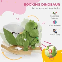 Qaba Rocking Horse, Ride on Dinosaur w/ Seat Belt, 32 Songs & Hand Puppet for 18-36 Months, Green(m-4)