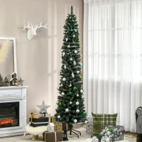 HOMCOM 7.5FT Artificial Snow Dipped Christmas Tree Xmas Pencil Tree Holiday Home Indoor Decoration with Foldable Black Stand, Green(m-8)
