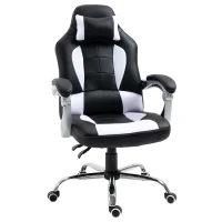 HOMCOM High Back Office Chair, Executive Racing Gaming Chair, Adjustable Recliner with Removable Headrest Pillow for Office, White and Black(m-2)