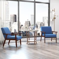 HOMCOM Set of 2 Accent Chairs, Modern Upholstered Armchairs for Living Room with Wooden Legs and Tufting Design, Dark Blue(m-8)