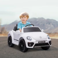 Qaba 12V Volkswagen Beetle Licensed Electric Car for Kids w/ Remote Control, 4 Spring Suspension Wheels, Soft Start, White(m-8)