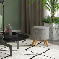 HOMCOM Round Ottoman Stool with Storage, Linen Upholstered Foot Stool with Padded Seat, Hidden Space and Wood Legs, Light Gray(m-8)