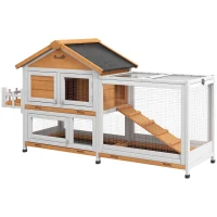 PawHut 65" Wooden Rabbit Hutch, Pet Playpen with Openable Roof, Storage Box, for Rabbits and Small Animals, Yellow(m-11)