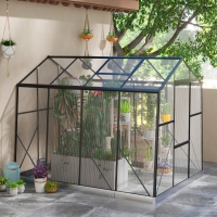 Outsunny 6' x 8' Walk-in Polycarbonate Greenhouse Aluminium Green House with Sliding Door, 5-Level Roof Vent, Rain Gutter