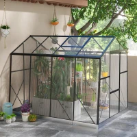 Outsunny 6' x 8' Walk-in Polycarbonate Greenhouse Aluminium Green House with Sliding Door, 5-Level Roof Vent, Rain Gutter(m-1)