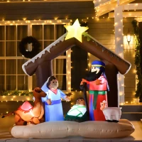 HOMCOM 6' Christmas Inflatable Nativity Scene, Outdoor Blow-Up Yard Decoration with LED Lights Display(m-2)