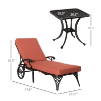 Outsunny Aluminum Adjustable Chaise Lounge Chair, Folding 4-Position Patio Recliner, Wheels, Armrests, Side Table, Cushion for Poolside, Backyard, Deck, Porch Garden, Red(m-3)