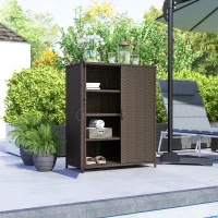 Outsunny Rattan Wicker Outdoor Storage Cabinet with 4 Shelves and 2 Doors for Garden Pool Towel Storage, Coffee(m-8)