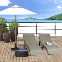 Outsunny Pool Chaise Lounge Chairs Set of 2, S-shaped Foldable Outdoor Chaise Lounge Chair Reclining for Patio Beach Garden With 264lbs Weight Capacity, Light Grey(m-8)