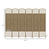 HOMCOM 6 Panel Folding Room Divider Portable Privacy Screen Wave Fiber Room Partition for Home Office Natural(m-3)