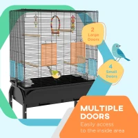PawHut 51" Bird Cage for Budgies Canaries Finches Lovebirds Parakeets with Rolling Stand, Toys, Black(m-4)