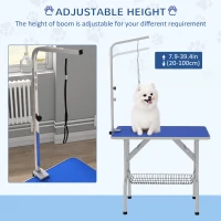 PawHut Foldable Grooming Table for Dogs with Height Adjustable Grooming Arm, Storage Shelf, Blue(m-5)