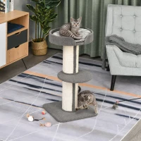 PawHut Cat Tree Kitty Tower with Sisal Mat Scratching Post, Cat Bed, Cushion, Perch, 18" x 18" x 36", Grey(m-8)