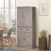 HOMCOM Long Standing Kitchen Cabinet w/ 2 Drawers MDF Board, Wood Grain(m-4)