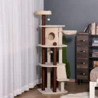 PawHut 68" Cat Tree Tower, Large Cat Condo Furniture, Multi-Level Cat Tower with Scratching Posts, Ramp, Perches, Dangling Ball(m-8)