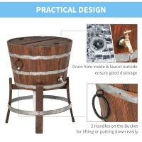 Outsunny 13 Gallons Retro Style Wooden Cooler Ice Bucket with Support Frame, Foldable Flip Cover, and Drain Faucet(m-5)