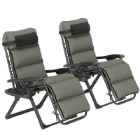 Outsunny Zero Gravity Lounge Chair Set, 2 Pieces Reclining Folding Outdoor Lounge Chairs with Cushion, Headrest, Side Tray, Gray(m-1)