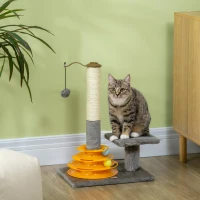 PawHut 22" Cat Tree Tower Activity Center, Kitten Play House with Scratching Posts, Perch and Ball Toy, Grey(m-8)