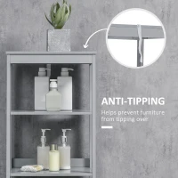 kleankin Tall Bathroom Storage Cabinet, Freestanding Linen Tower with 3-Tier Open Shelf and Door, Slim Floor Organizer, Grey(m-6)