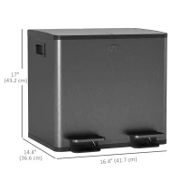 HOMCOM Dual Garbage Bin, Soft-Close Trash Can with Foot Pedal, 2 x 15 Liter Garbage Can with Removable Inner Buckets, Black(m-3)