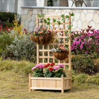 Outsunny 24" x 12" x 49" Raised Garden Bed with Trellis Board Back & Strong Wooden Design & Materials(m-8)