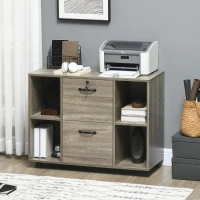 Vinsetto Lateral Filing Cabinet with Wheels and Lockable Drawer, File Cabinet, Mobile Printer Stand with Open Shelves for Letter and A4 Size Documents, Grey(m-8)