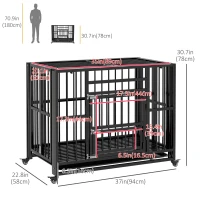 PawHut 37" Heavy Duty Dog Crate, Foldable Dog Cage on Wheels with Double Locks, Removable Tray, Openable Top, Double Doors, Indoor Outdoor Use, for Small and Medium Dogs - Black(m-3)