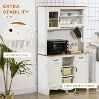 HOMCOM Farmhouse 71" Kitchen Buffet with Hutch, Storage Cabinet with Drawers and Shelves, White(m-7)