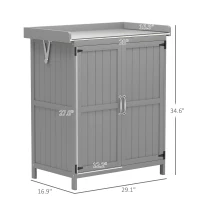 Outsunny Outdoor Storage Cabinet, Garden Tool Shed with Metal Tabletop and Shelf, Wooden Potting Bench with 2 Doors, Gray(m-3)