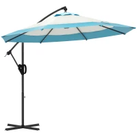 Outsunny 10 FT Cantilever Umbrella, Round Hanging Offset Umbrella with Crank, Tilt and Cross Base for Garden, Backyard, Blue(m-2)