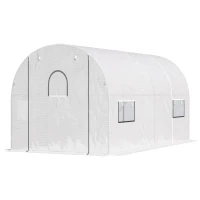 Outsunny 9.6' x 6.5' x 6.2' Walk-In Greenhouse w/ 2 Doors & Windows, White(m-11)