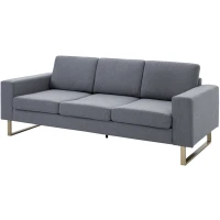 HOMCOM 3 Seater Sofa, Linen Upholstered Cozy Padded Couch with Steel Leg, Backrest and Wide Armrest, for Living room, Bedroom, Dark Grey(m-11)