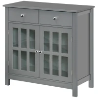 HOMCOM Sideboard Buffet Cabinet, Accent Kitchen Cabinet with Glass Doors, Adjustable Shelf and 2 Drawers for Kitchen, Gray(m-11)