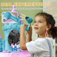 Qaba Kids Vanity Set with Mirror and Stool, Light, Music, Castle Design Makeup Table for Girls 3-6 Years, Multicolor(m-5)