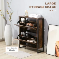 HOMCOM Shoe Cabinet with 2 Flip Doors, Slim 2-Drawer Shoe Cupboard with Divider and Open Compartment for 12 Pairs of Shoes, Entryway Storage Unit, Rustic Brown(m-4)