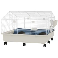 PawHut Rolling Small Animal Cage with Water Bottle, Hay Feeder, Food Dish for Rabbits, Hedgehogs, Guinea Pigs, 35" x 35" x 25"(m-1)