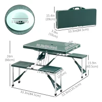 Outsunny Folding Picnic Table Chair Set Junior Outdoor Seating Portable Bench Dark Green(m-3)