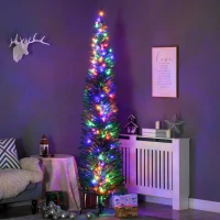 HOMCOM 7.5' Artificial Pencil Christmas Trees Holiday Decoration with Colourful LED Lights, Steel Base, Skinny Shape(m-1)