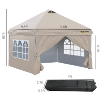 Outsunny 10' x 10' Pop Up Canopy Tent, Instant Sun Shelter, Tents for Parties, with Wheeled Carry Bag, for Outdoor, Garden, Patio, Beige(m-3)