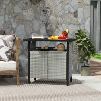 Outsunny Outdoor Pool Towel Storage Cabinet Organizer, Outdoor Bar Table with Shelf and Cabinet, Pool Towel Holder Pool Valet with Weather-Resistant PE Rattan and Steel Frame, Gray(m-10)