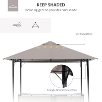 Outsunny 8' x 8' 3-Piece Patio Bar Set with Gazebo Canopy 2 Bar Stools and Bar Table with Storage Shelf for Poolside, Backyard, Garden(m-4)