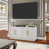 HOMCOM Modern TV Stand for up to 55" TV, TV Cabinet with 4 Soft Hinged Doors, 4 Cable Holes and 2 Adjustable Shelves, White(m-8)