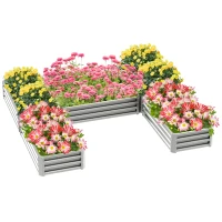 Outsunny Steel Raised Garden Bed, Set of 5 Large Box Planters for Outdoor Plants Vegetables Flowers Herbs, 8x8x1ft, Silver(m-11)
