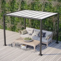 Outsunny Outdoor Louvered Pergola 9.5' x 8' Aluminum Patio Gazebo Sun Shade Shelter with Adjustable Breathable Mesh Roof, White(m-8)
