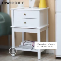 HOMCOM Side Table with 2 Storage Drawers, Modern End Table with Bottom Shelf for Living Room, Home Office, White(m-7)