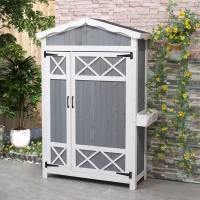 Outsunny 52'' x 20'' Wooden Garden Storage Shed with Foldable Workstation, Flower Stand and Asphalt Roof Multifunction, Sheds & Outdoor Storage Tool Organizer(m-8)